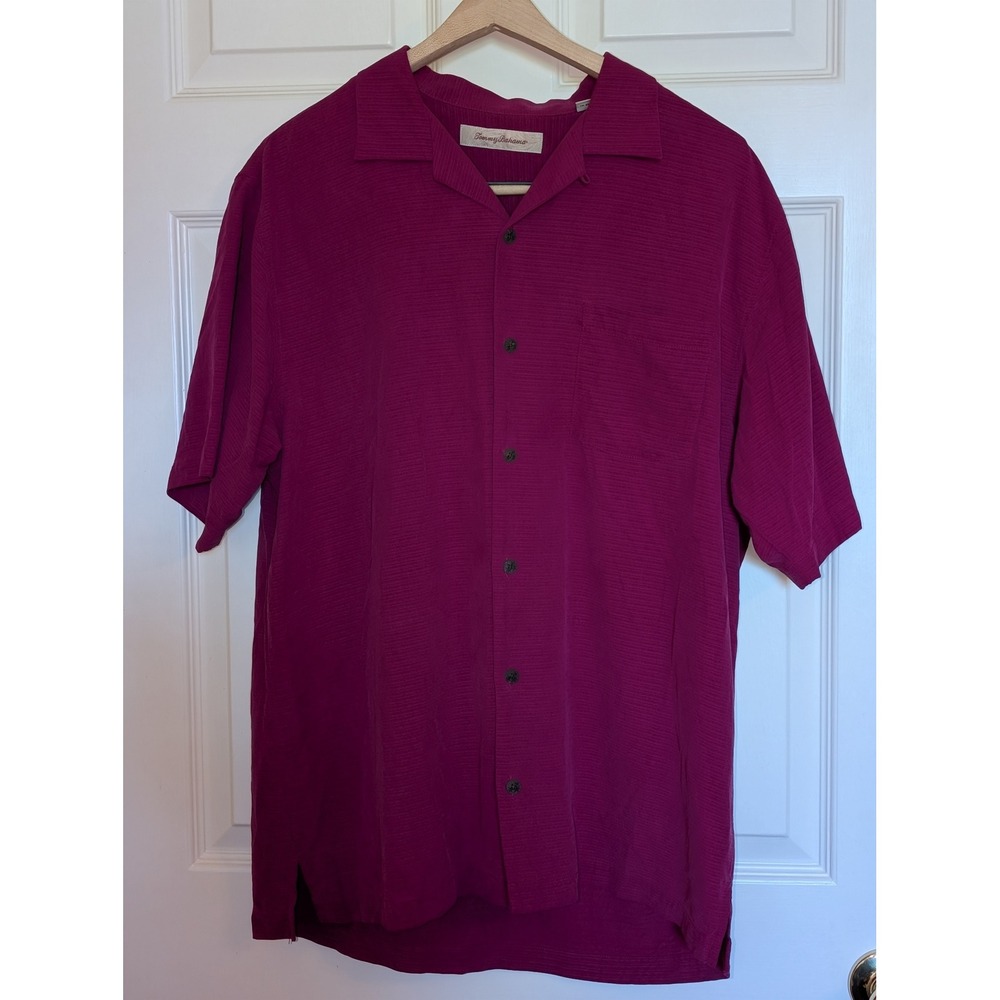 Tommy Bahama Men's Medium 100% Silk Short Sleeve Camp Shirt Burgundy Maroon